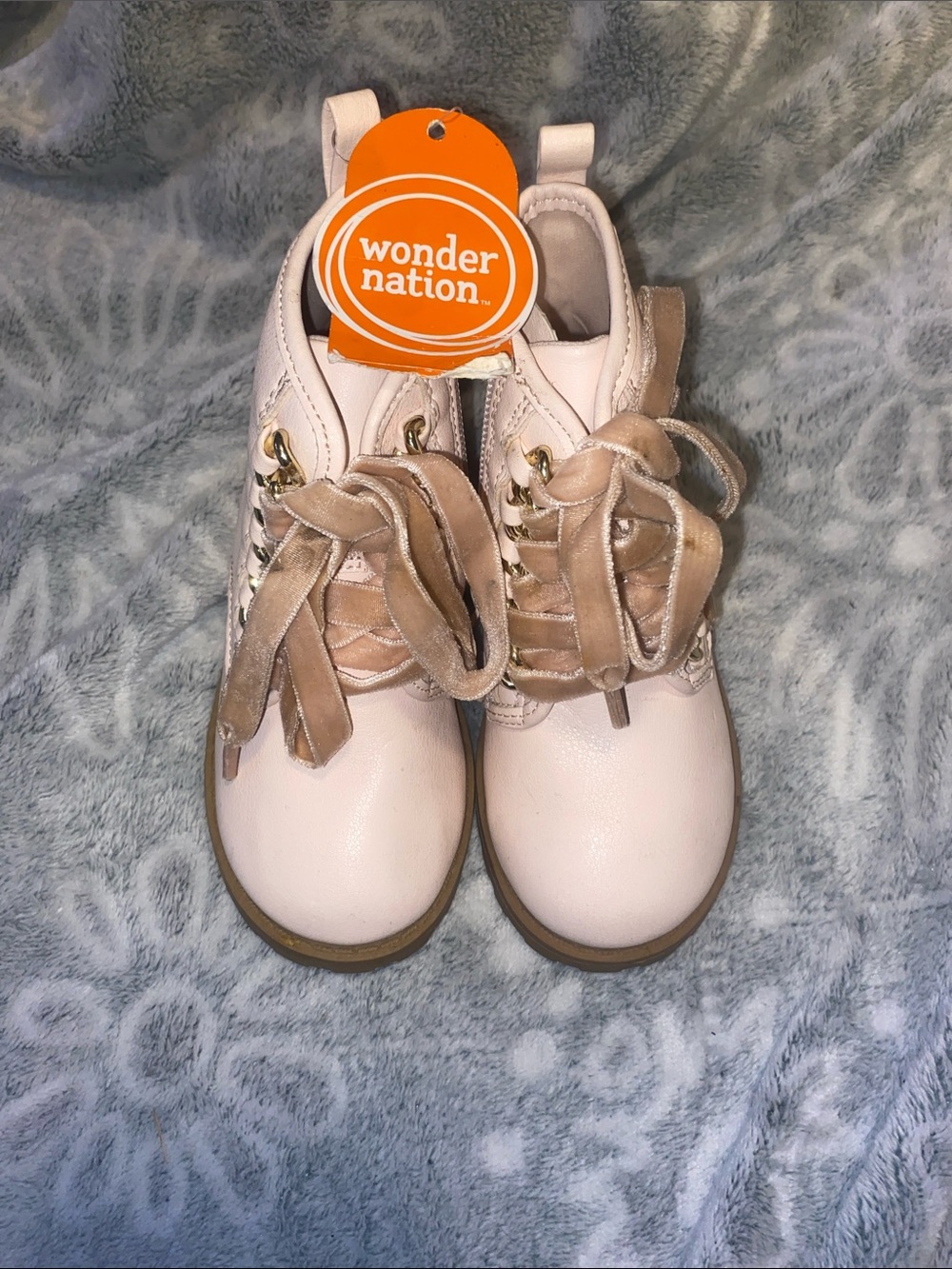 wonder nation Girls Pale Pink Velvet-Lace Boots